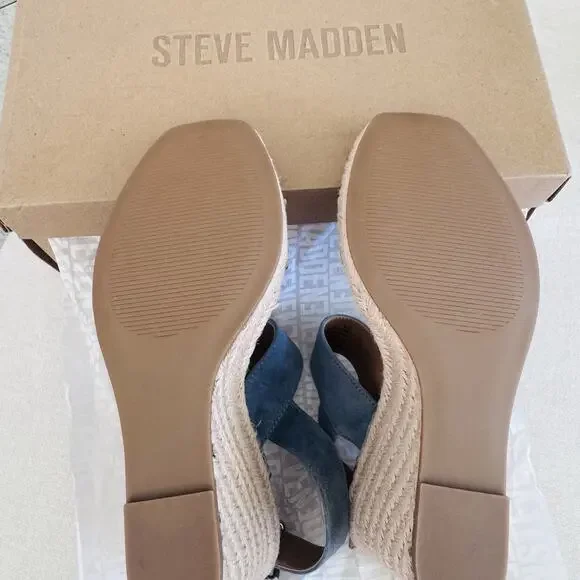 New in Box Steve Madden Blue Suede Uri Espadille Wedges Shoes Womens 9 - Picture 2 of 7